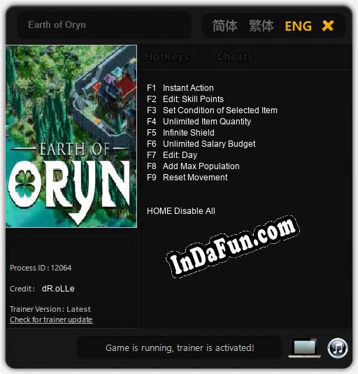 Trainer for Earth of Oryn [v1.0.6]