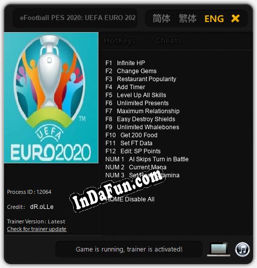 Trainer for eFootball PES 2020: UEFA EURO 2020 [v1.0.2]