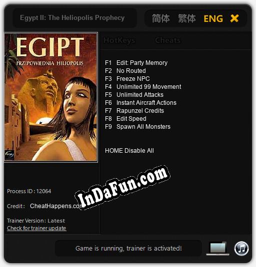 Trainer for Egypt II: The Heliopolis Prophecy [v1.0.9]