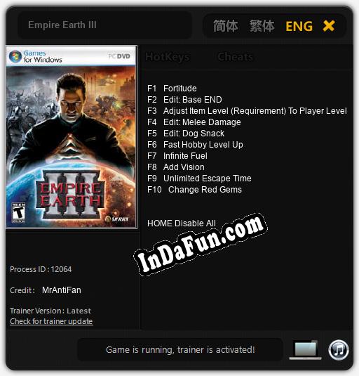 Trainer for Empire Earth III [v1.0.2]