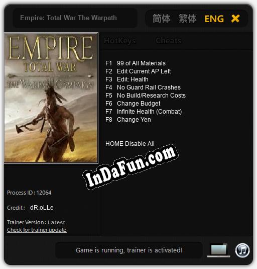 Empire: Total War The Warpath: Trainer +8 [v1.8]