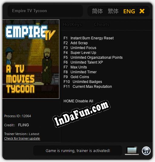 Empire TV Tycoon: Trainer +11 [v1.8]