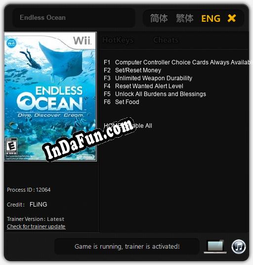 Endless Ocean: TRAINER AND CHEATS (V1.0.63)