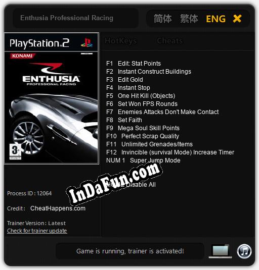 Trainer for Enthusia Professional Racing [v1.0.1]