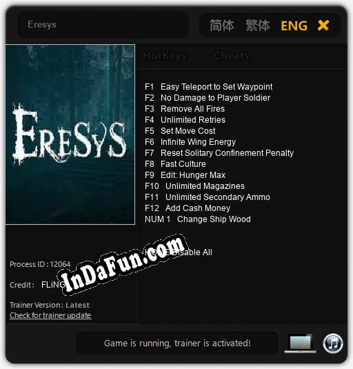 Eresys: Cheats, Trainer +13 [FLiNG]