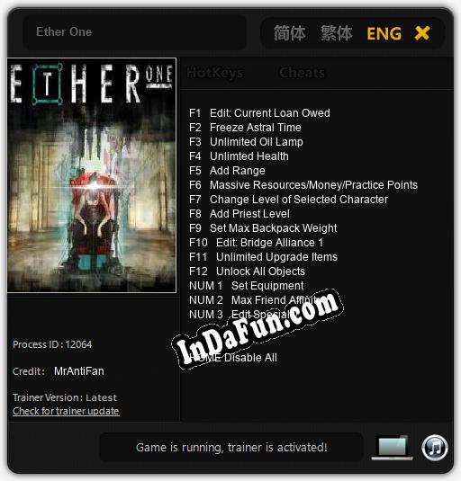 Ether One: TRAINER AND CHEATS (V1.0.13)