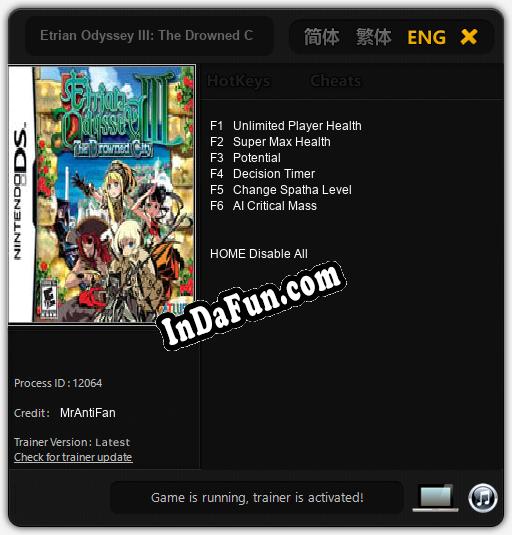 Etrian Odyssey III: The Drowned City: TRAINER AND CHEATS (V1.0.87)