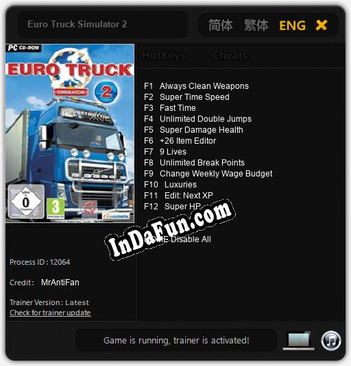 Euro Truck Simulator 2: TRAINER AND CHEATS (V1.0.70)