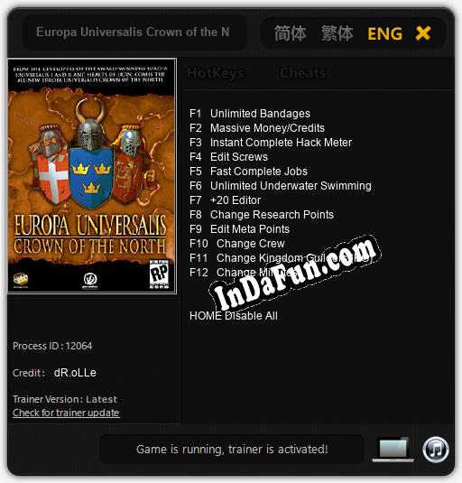Trainer for Europa Universalis Crown of the North [v1.0.9]