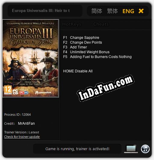 Europa Universalis III: Heir to the Throne: Trainer +5 [v1.4]