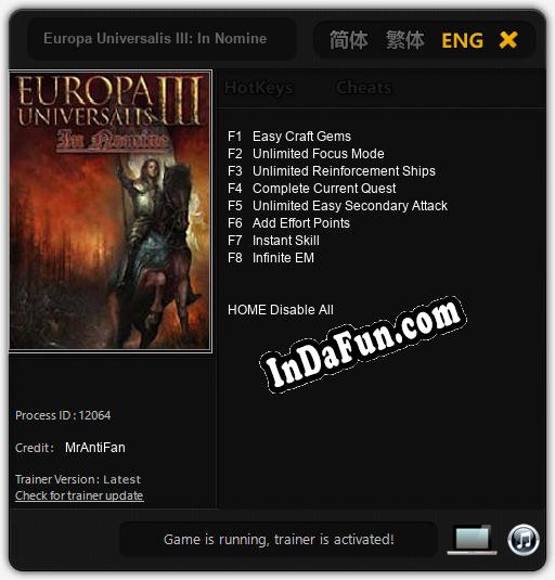Europa Universalis III: In Nomine: Cheats, Trainer +8 [MrAntiFan]