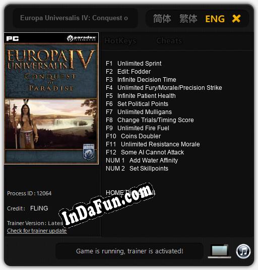 Trainer for Europa Universalis IV: Conquest of Paradise [v1.0.8]