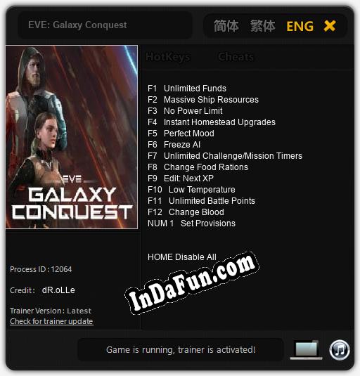 Trainer for EVE: Galaxy Conquest [v1.0.5]