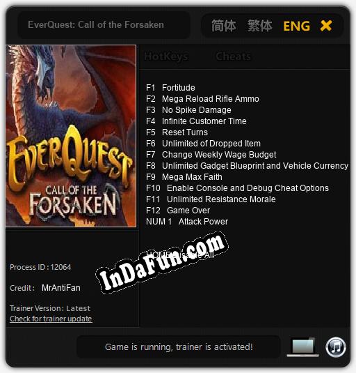 Trainer for EverQuest: Call of the Forsaken [v1.0.5]