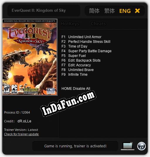 EverQuest II: Kingdom of Sky: TRAINER AND CHEATS (V1.0.73)