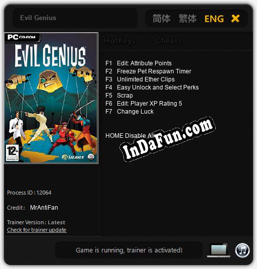 Trainer for Evil Genius [v1.0.3]