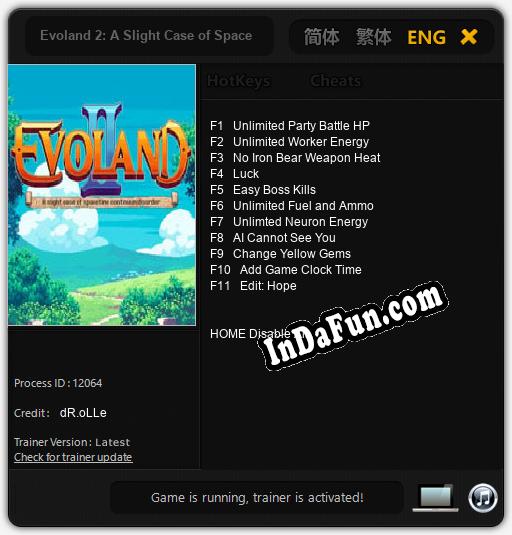 Trainer for Evoland 2: A Slight Case of Spacetime Continuum Disorder [v1.0.5]