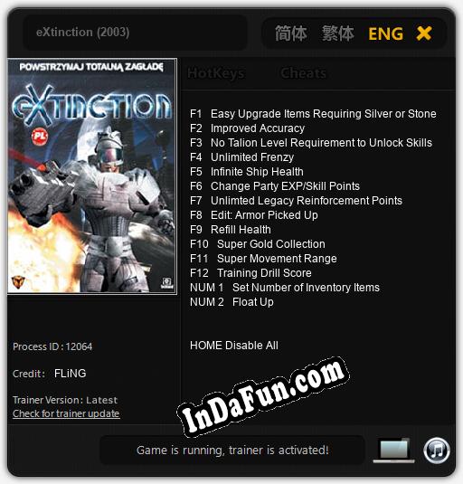 eXtinction (2003): TRAINER AND CHEATS (V1.0.72)