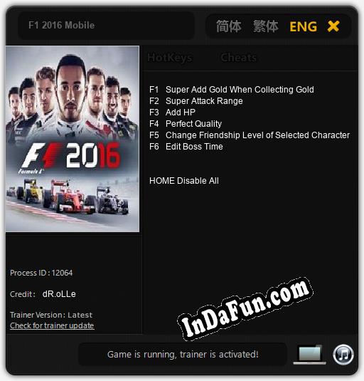 F1 2016 Mobile: Trainer +6 [v1.2]