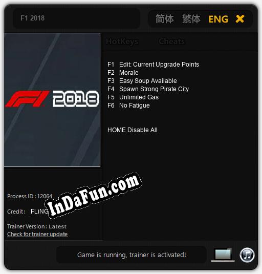 F1 2018: TRAINER AND CHEATS (V1.0.17)