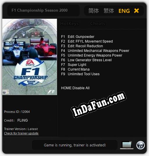 F1 Championship Season 2000: Cheats, Trainer +9 [FLiNG]