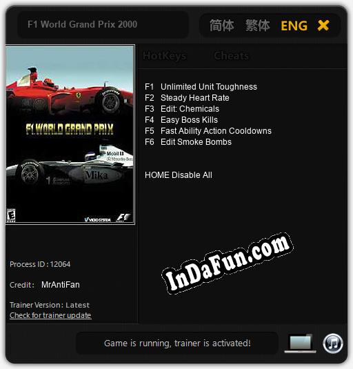 F1 World Grand Prix 2000: TRAINER AND CHEATS (V1.0.15)