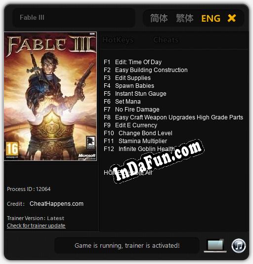 Fable III: Trainer +12 [v1.3]