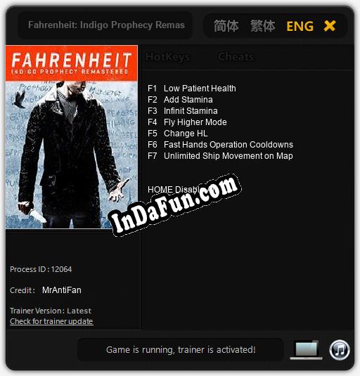 Fahrenheit: Indigo Prophecy Remastered: Cheats, Trainer +7 [MrAntiFan]