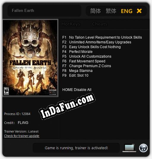 Trainer for Fallen Earth [v1.0.9]