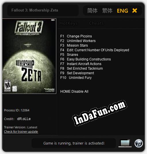 Fallout 3: Mothership Zeta: Trainer +10 [v1.4]