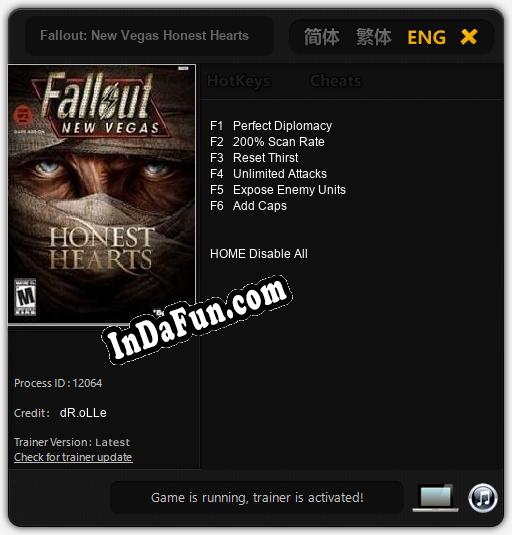 Trainer for Fallout: New Vegas Honest Hearts [v1.0.3]