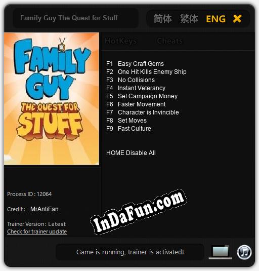 Trainer for Family Guy The Quest for Stuff [v1.0.1]