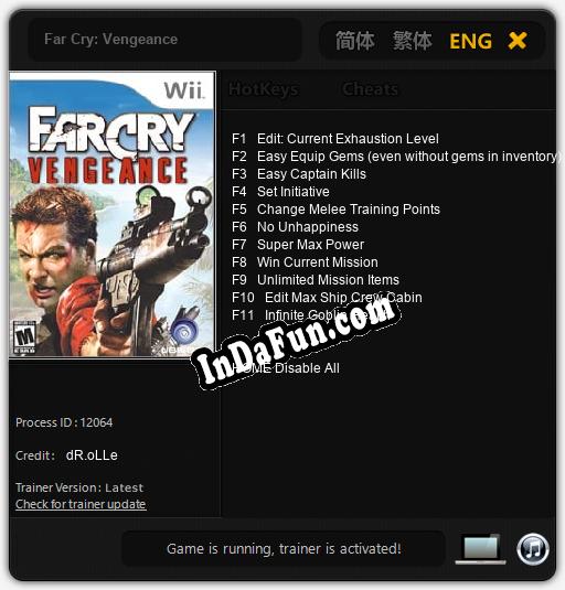 Far Cry: Vengeance: TRAINER AND CHEATS (V1.0.10)