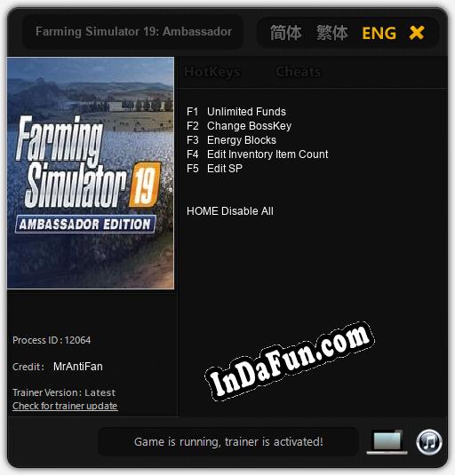 Trainer for Farming Simulator 19: Ambassador Edition [v1.0.7]