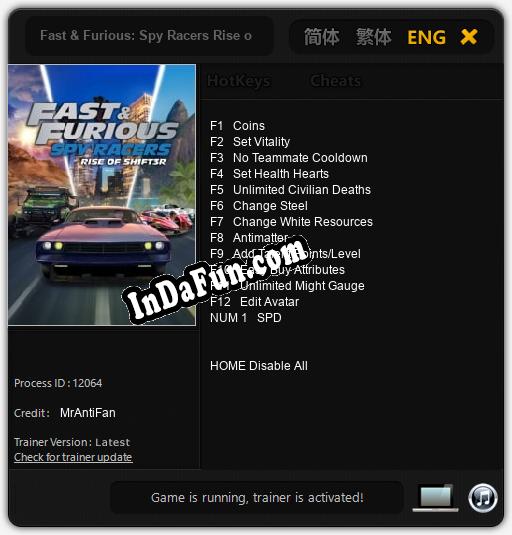 Trainer for Fast & Furious: Spy Racers Rise of SH1FT3R [v1.0.5]