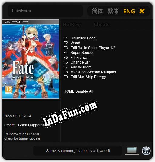 Fate/Extra: TRAINER AND CHEATS (V1.0.81)