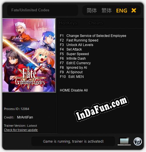Trainer for Fate/Unlimited Codes [v1.0.5]
