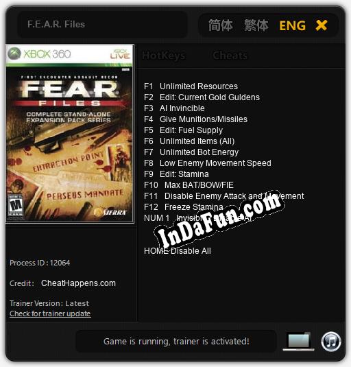 F.E.A.R. Files: Cheats, Trainer +13 [CheatHappens.com]