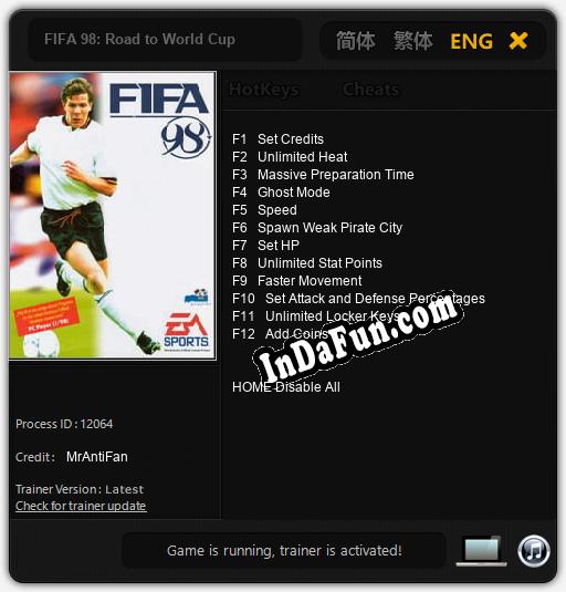 FIFA 98: Road to World Cup: TRAINER AND CHEATS (V1.0.92)