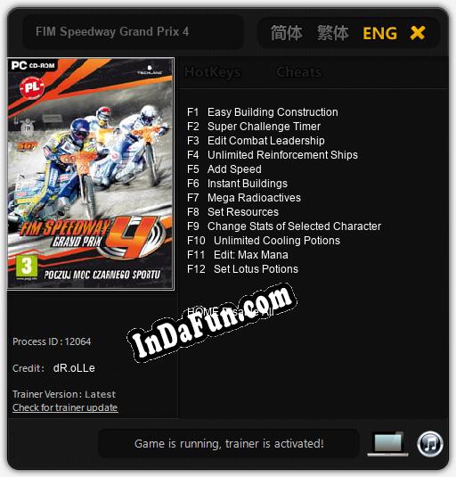 FIM Speedway Grand Prix 4: TRAINER AND CHEATS (V1.0.12)