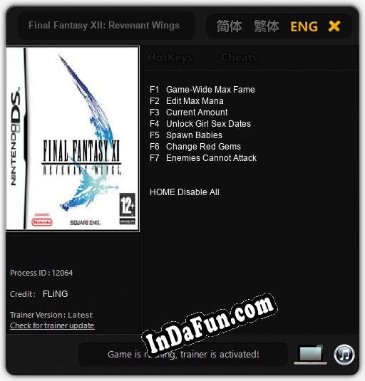 Final Fantasy XII: Revenant Wings: TRAINER AND CHEATS (V1.0.36)