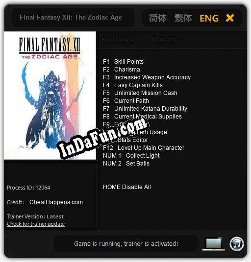 Trainer for Final Fantasy XII: The Zodiac Age [v1.0.2]