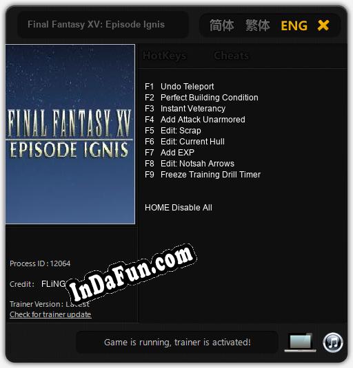 Final Fantasy XV: Episode Ignis: TRAINER AND CHEATS (V1.0.71)