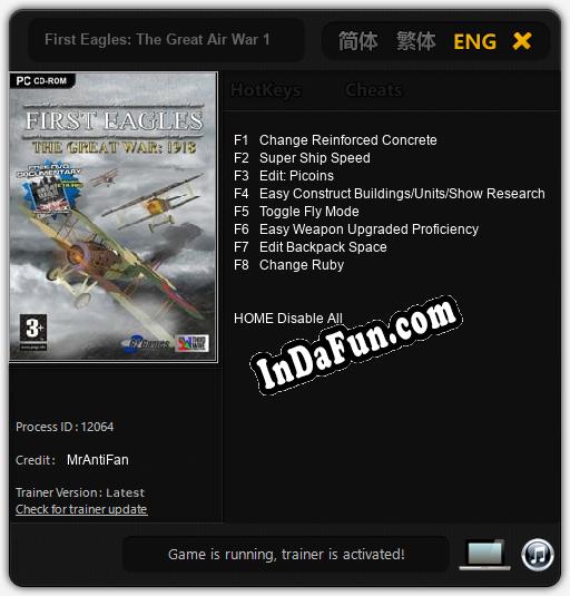 First Eagles: The Great Air War 1918: TRAINER AND CHEATS (V1.0.11)