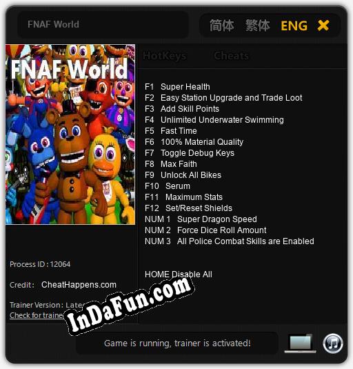 FNAF World: Trainer +15 [v1.1]