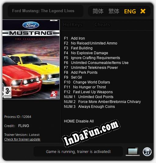 Ford Mustang: The Legend Lives: TRAINER AND CHEATS (V1.0.26)