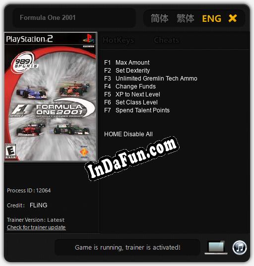 Formula One 2001: TRAINER AND CHEATS (V1.0.6)