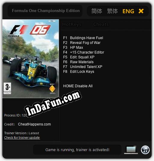 Formula One Championship Edition: TRAINER AND CHEATS (V1.0.81)