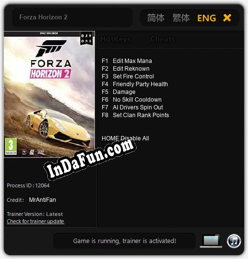 Trainer for Forza Horizon 2 [v1.0.7]