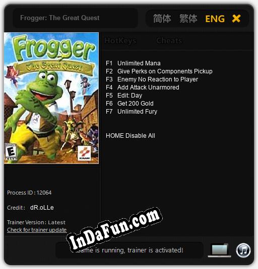 Frogger: The Great Quest: TRAINER AND CHEATS (V1.0.65)